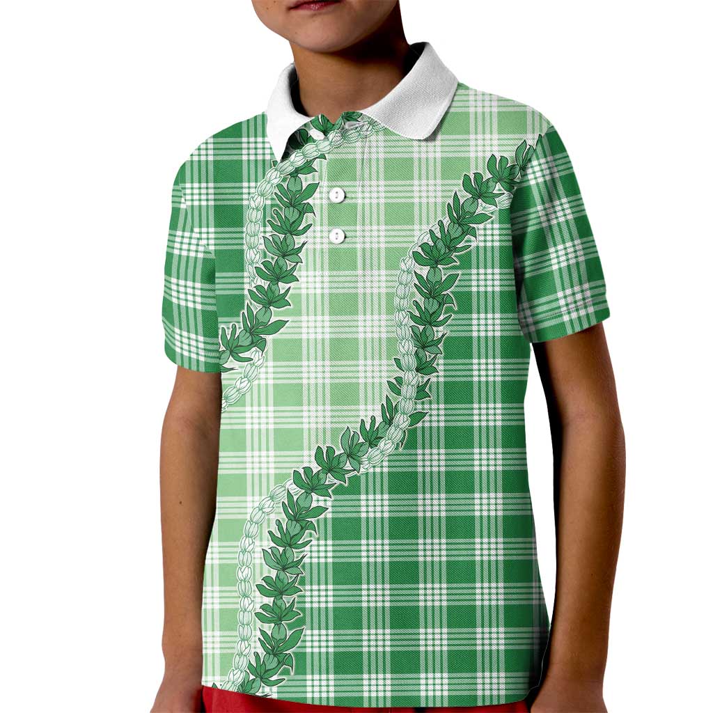 Green Hawaii Palaka Kid Polo Shirt Hawaiian Pikake Lei