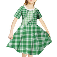 Green Hawaii Palaka Kid Short Sleeve Dress Hawaiian Pikake Lei