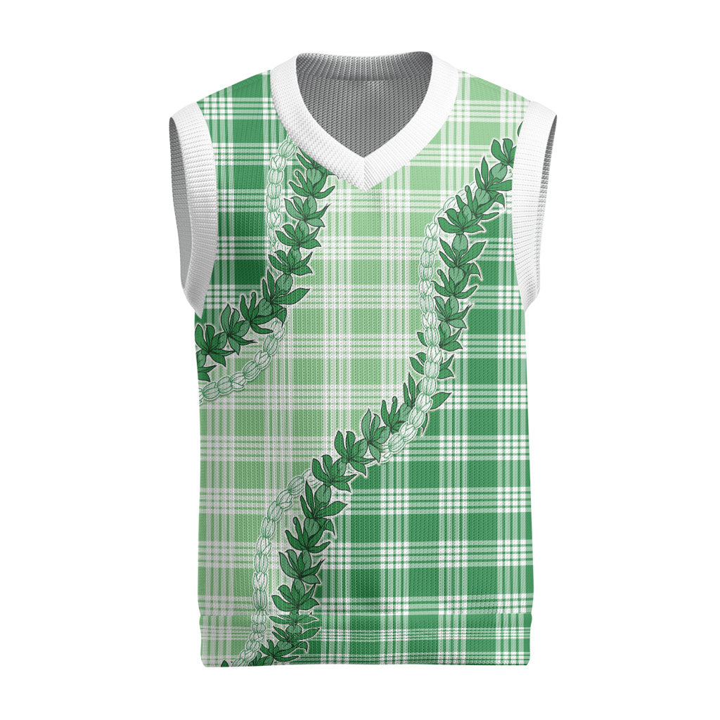 Green Hawaii Palaka Christmas Knitted V-Neck Vest Hawaiian Pikake Lei LT05 Green - Polynesian Pride