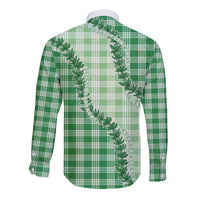 Green Hawaii Palaka Long Sleeve Button Shirt Hawaiian Pikake Lei