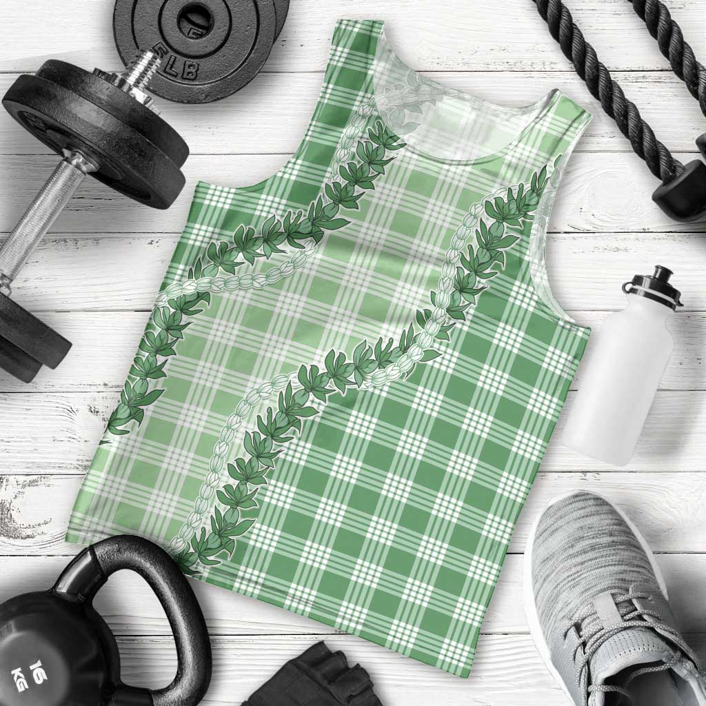 Green Hawaii Palaka Men Tank Top Hawaiian Pikake Lei