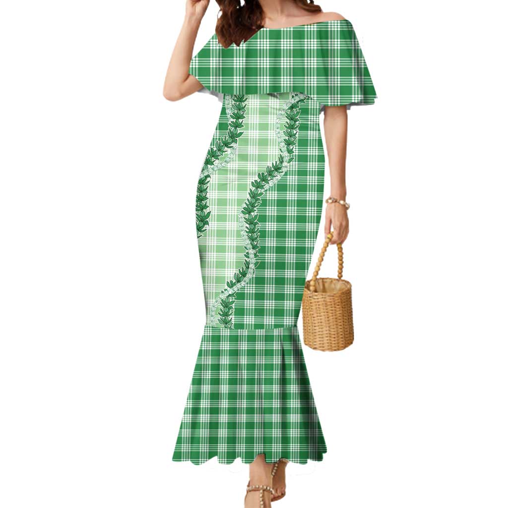 Green Hawaii Palaka Mermaid Dress Hawaiian Pikake Lei