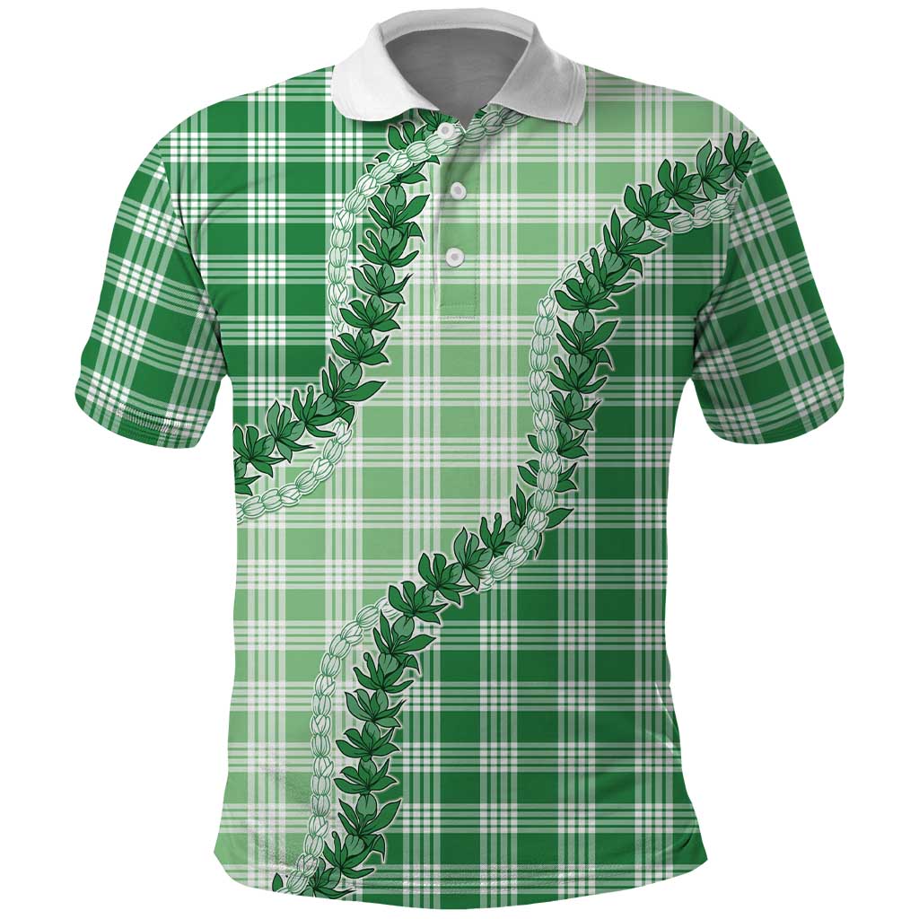 Green Hawaii Palaka Polo Shirt Hawaiian Pikake Lei