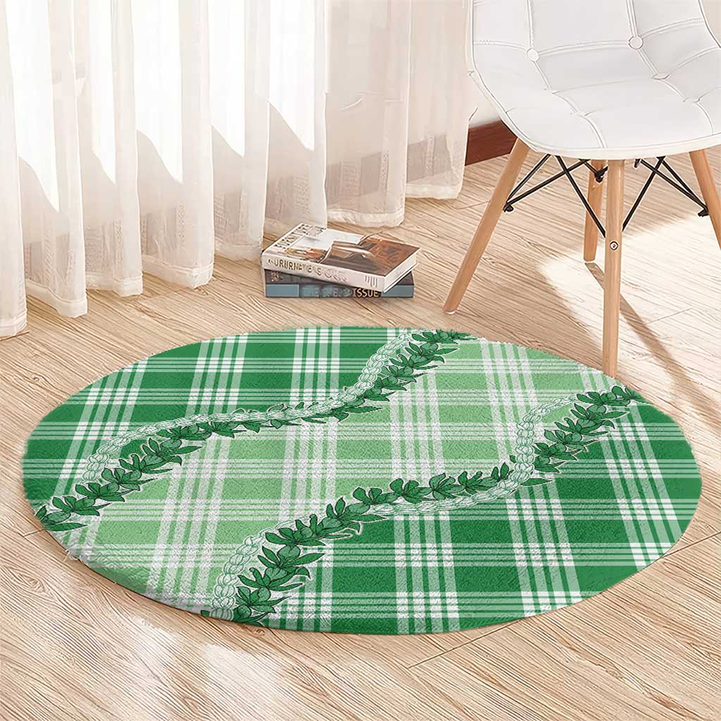 Green Hawaii Palaka Round Carpet Hawaiian Pikake Lei