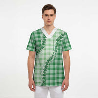 Green Hawaii Palaka Scrub Top Hawaiian Pikake Lei