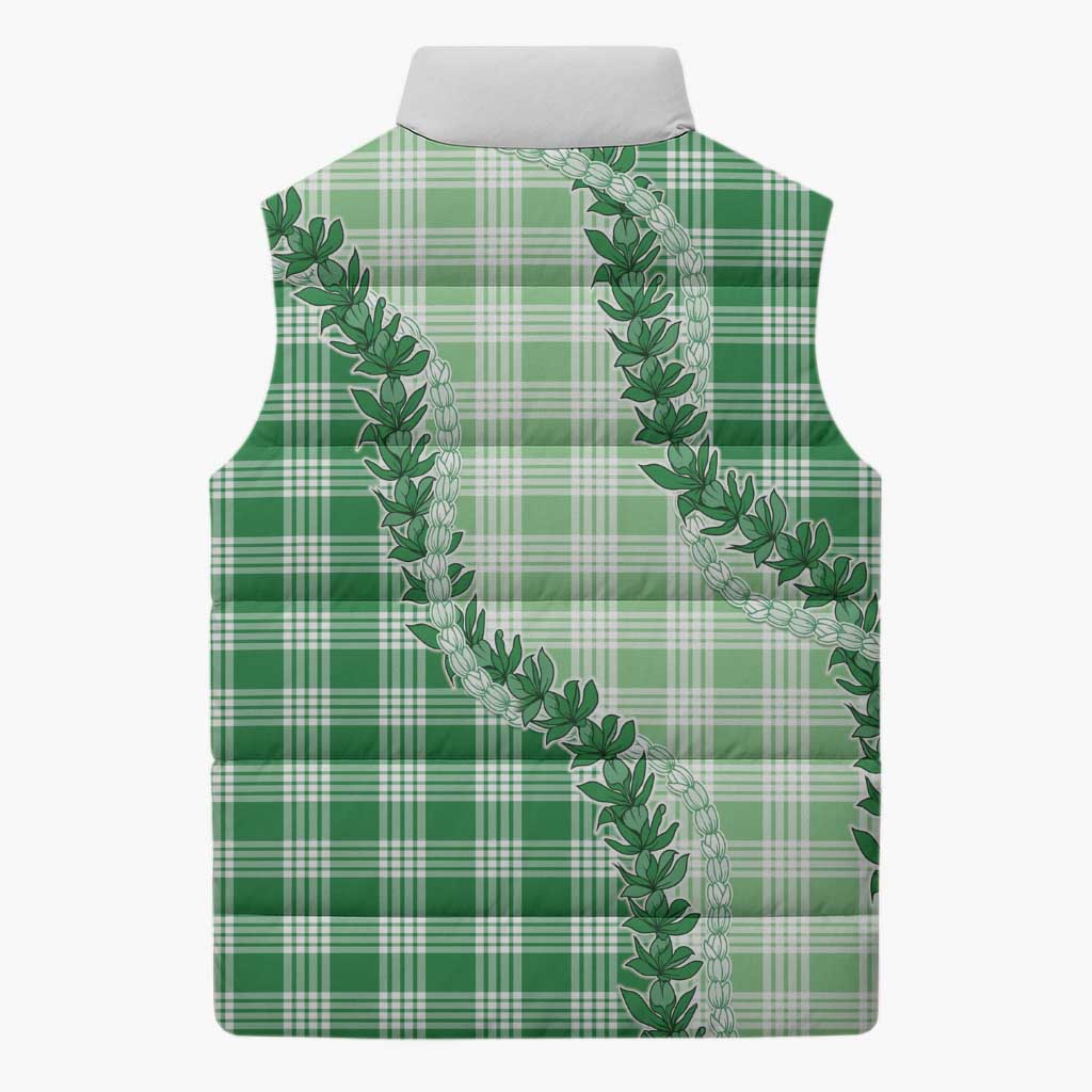 Green Hawaii Palaka Sleeveless Puffer Jacket Hawaiian Pikake Lei