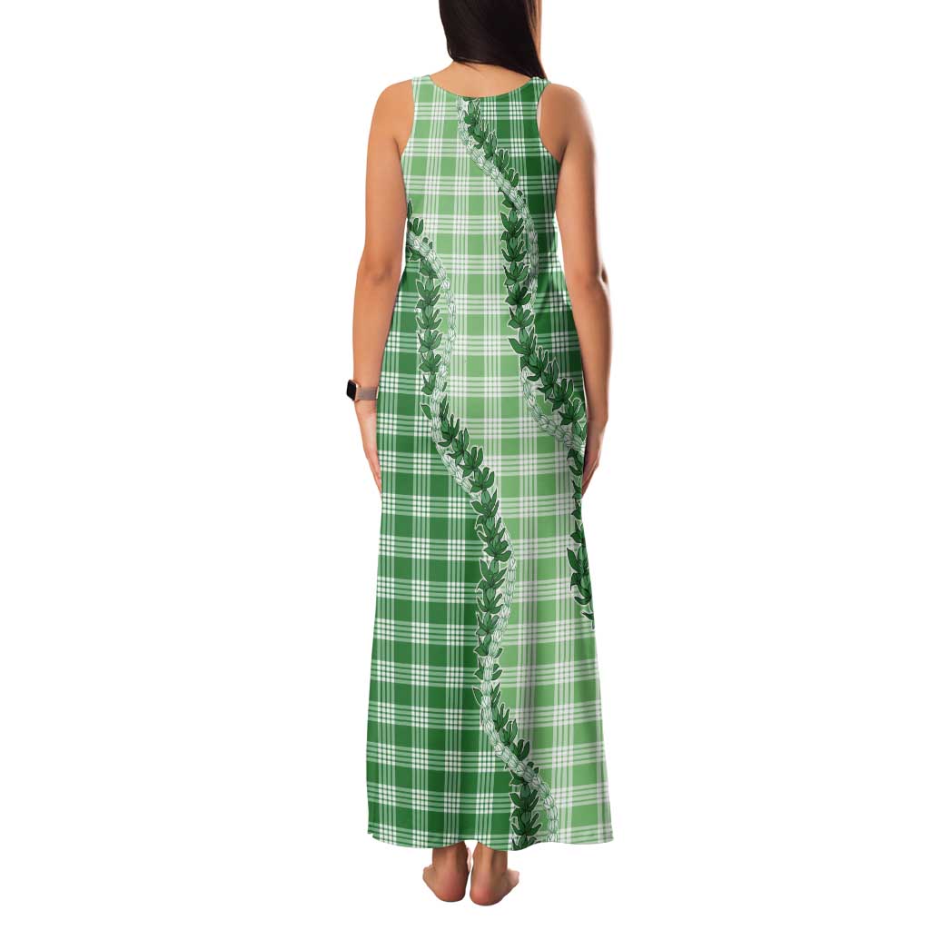 Green Hawaii Palaka Tank Maxi Dress Hawaiian Pikake Lei