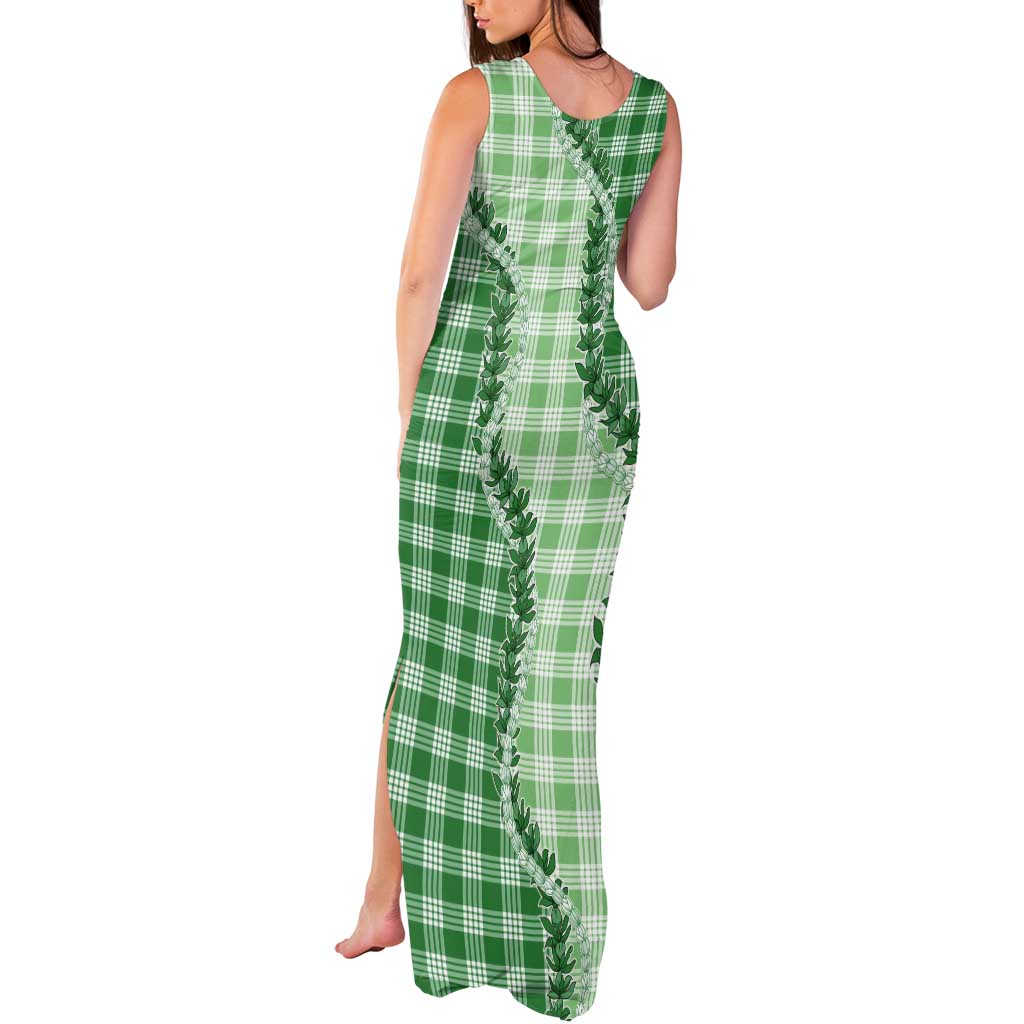 Green Hawaii Palaka Tank Maxi Dress Hawaiian Pikake Lei