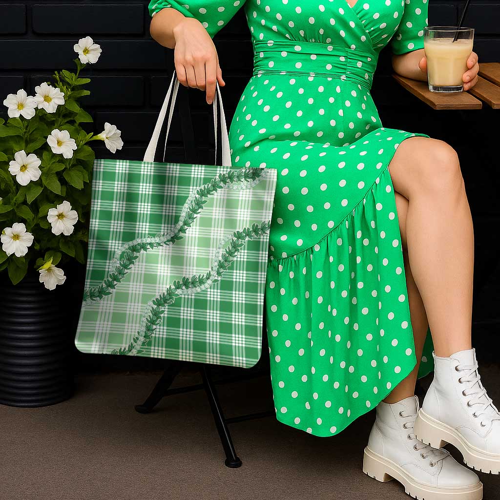 Green Hawaii Palaka Tote Bag Hawaiian Pikake Lei