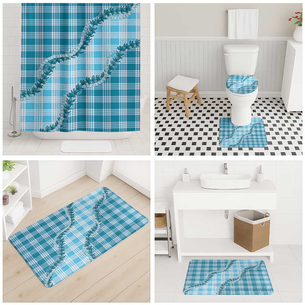 Blue Hawaii Palaka Bathroom Set Hawaiian Pikake Lei
