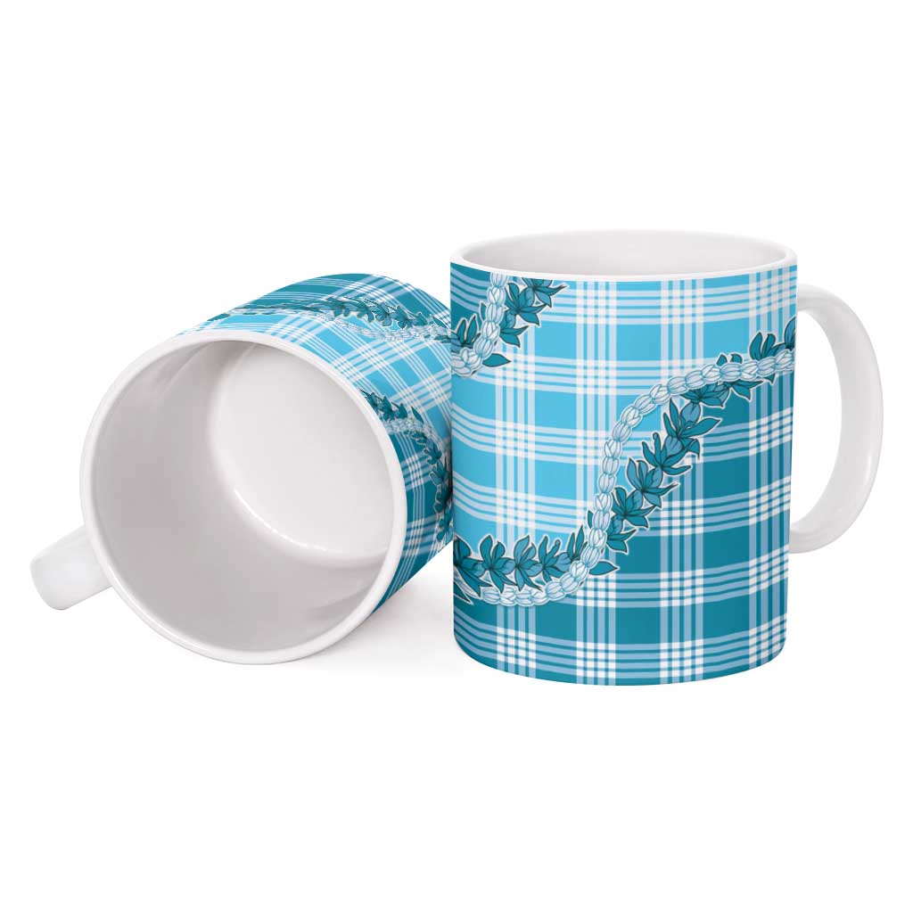 Blue Hawaii Palaka Ceramic Mug Hawaiian Pikake Lei