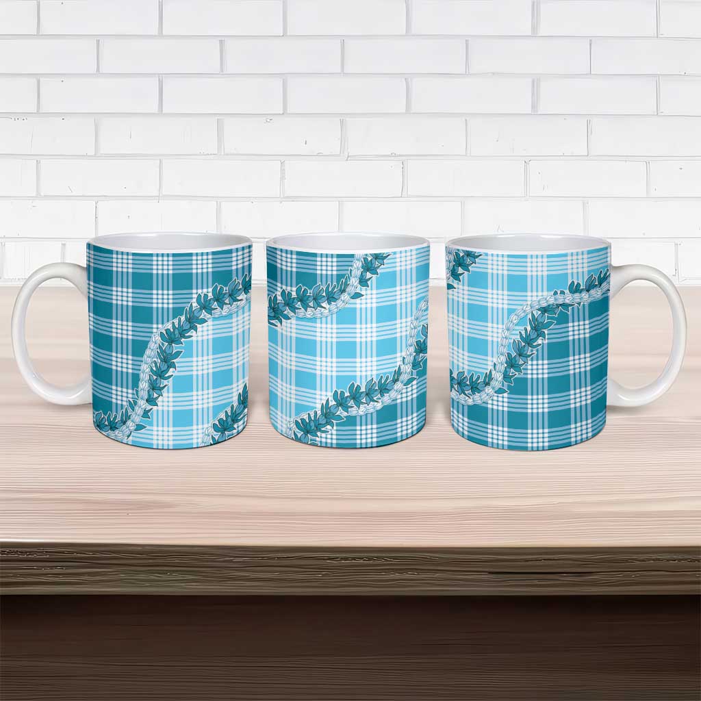 Blue Hawaii Palaka Ceramic Mug Hawaiian Pikake Lei