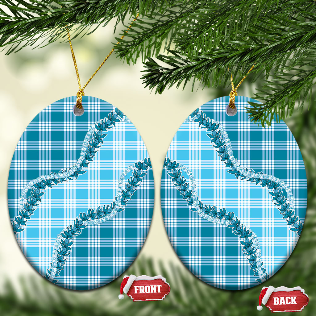 Blue Hawaii Palaka Ceramic Ornament Hawaiian Pikake Lei LT05 Oval Blue - Polynesian Pride