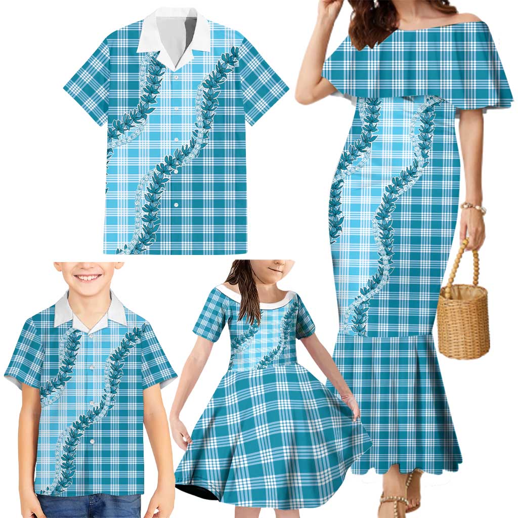 Blue Hawaii Palaka Family Matching Mermaid Dress and Hawaiian Shirt Hawaiian Pikake Lei LT05 - Polynesian Pride