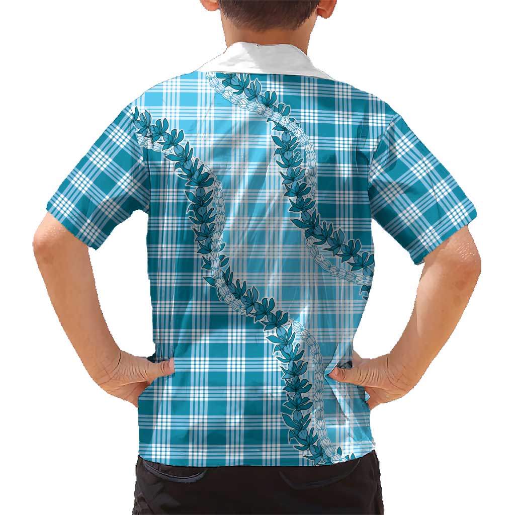 Blue Hawaii Palaka Family Matching Puletasi and Hawaiian Shirt Hawaiian Pikake Lei LT05 - Polynesian Pride
