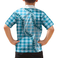 Blue Hawaii Palaka Family Matching Puletasi and Hawaiian Shirt Hawaiian Pikake Lei LT05 - Polynesian Pride