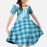 Blue Hawaii Palaka Family Matching Puletasi and Hawaiian Shirt Hawaiian Pikake Lei LT05 Daughter's Dress Blue - Polynesian Pride
