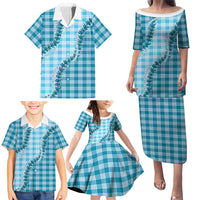 Blue Hawaii Palaka Family Matching Puletasi and Hawaiian Shirt Hawaiian Pikake Lei LT05 - Polynesian Pride