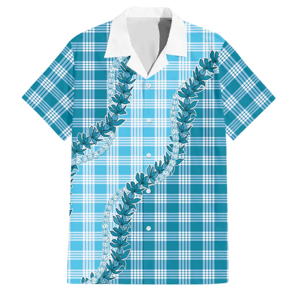 Blue Hawaii Palaka Family Matching Puletasi and Hawaiian Shirt Hawaiian Pikake Lei LT05 Dad's Shirt - Short Sleeve Blue - Polynesian Pride