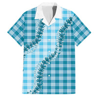 Blue Hawaii Palaka Family Matching Puletasi and Hawaiian Shirt Hawaiian Pikake Lei LT05 Dad's Shirt - Short Sleeve Blue - Polynesian Pride