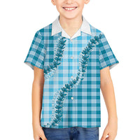 Blue Hawaii Palaka Family Matching Puletasi and Hawaiian Shirt Hawaiian Pikake Lei LT05 Son's Shirt Blue - Polynesian Pride