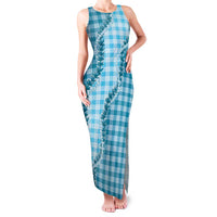 Blue Hawaii Palaka Family Matching Tank Maxi Dress and Hawaiian Shirt Hawaiian Pikake Lei