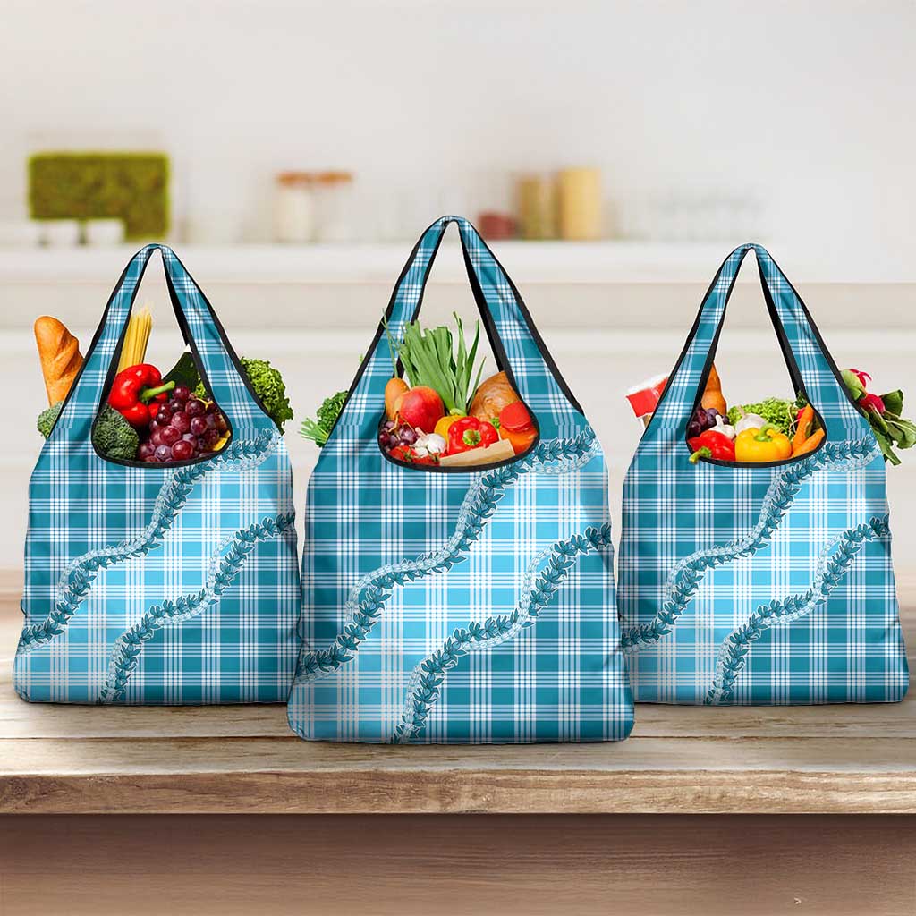 Blue Hawaii Palaka Grocery Bag Hawaiian Pikake Lei