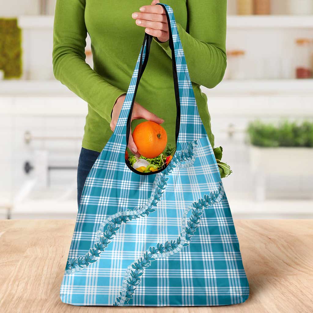 Blue Hawaii Palaka Grocery Bag Hawaiian Pikake Lei