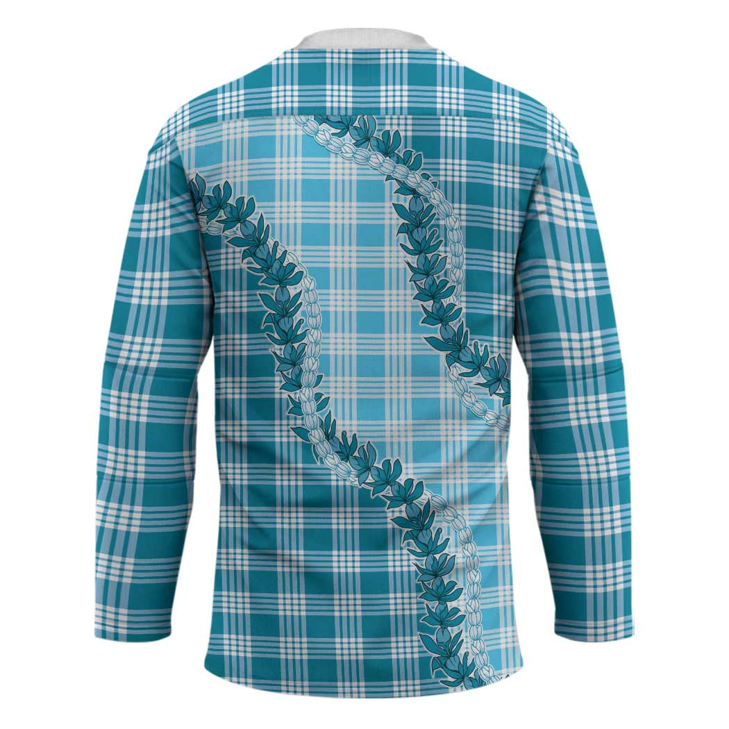 Blue Hawaii Palaka Hockey Jersey Hawaiian Pikake Lei