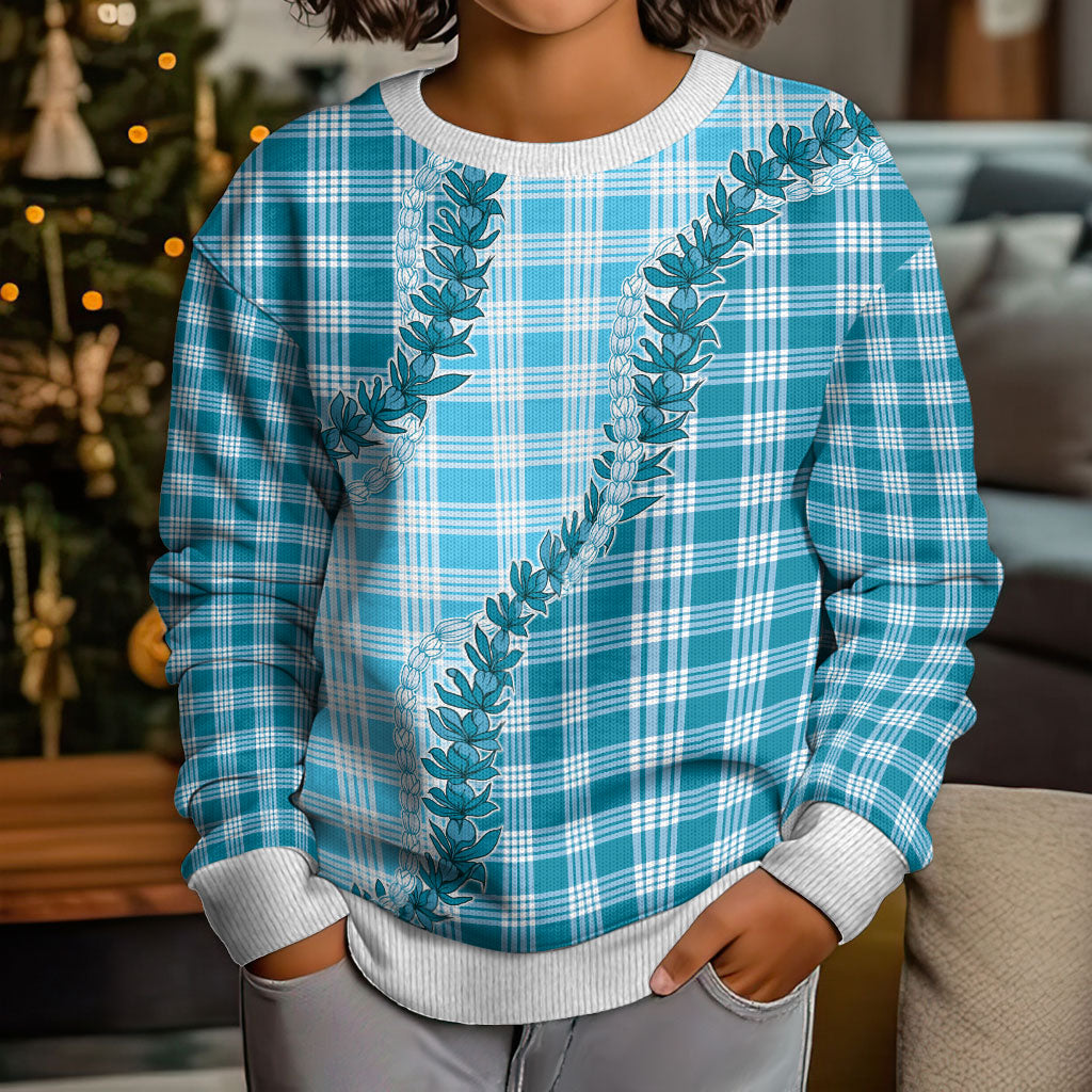 Blue Hawaii Palaka Kid Ugly Christmas Sweater Hawaiian Pikake Lei LT05 - Polynesian Pride