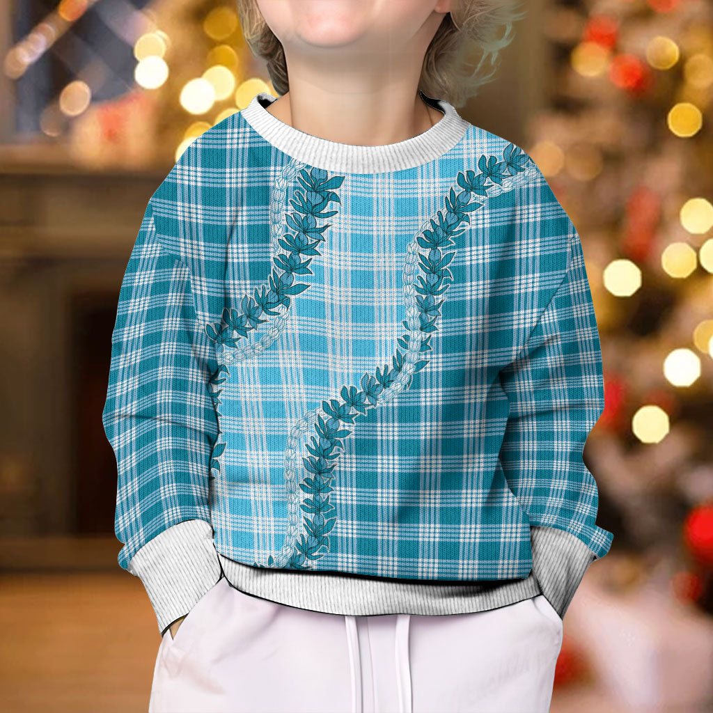 Blue Hawaii Palaka Kid Ugly Christmas Sweater Hawaiian Pikake Lei LT05 - Polynesian Pride