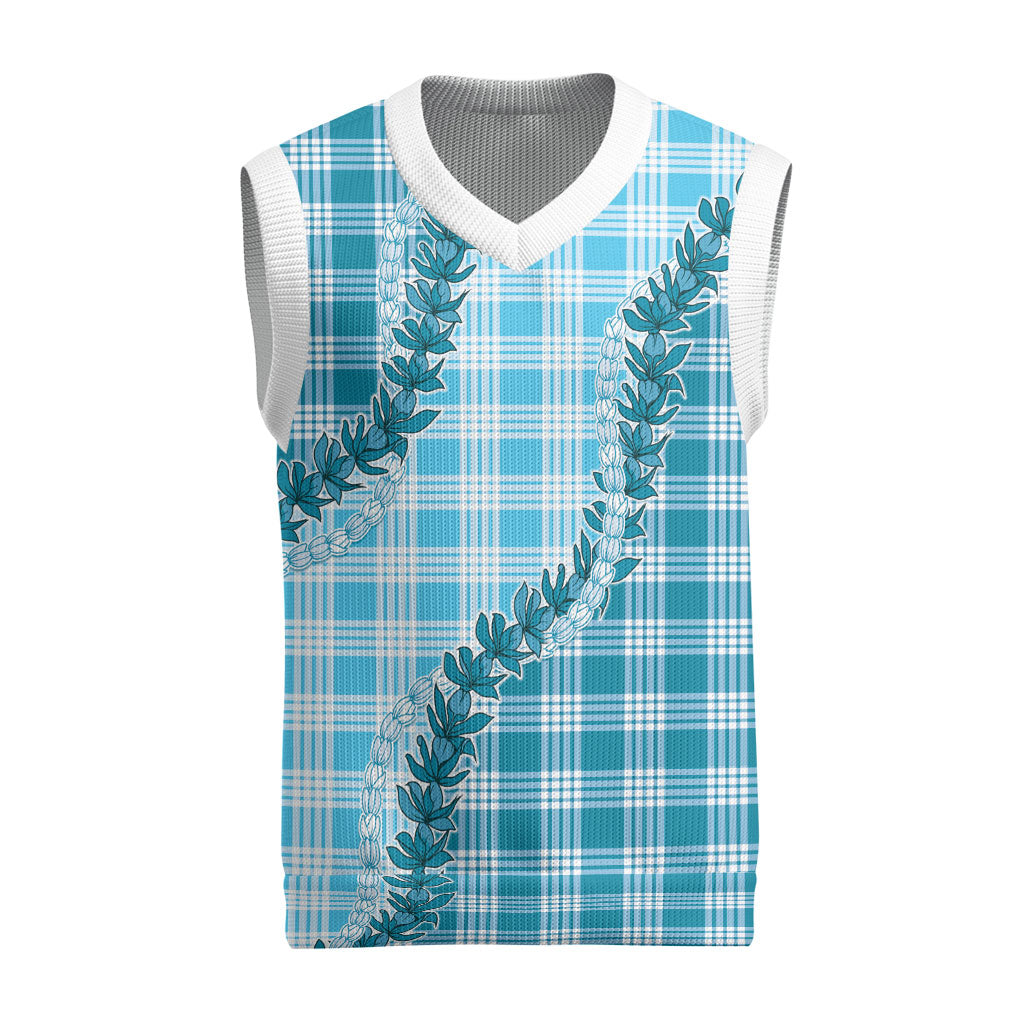 Blue Hawaii Palaka Christmas Knitted V-Neck Vest Hawaiian Pikake Lei LT05 Blue - Polynesian Pride