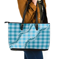 Blue Hawaii Palaka Leather Tote Bag Hawaiian Pikake Lei
