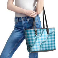 Blue Hawaii Palaka Leather Tote Bag Hawaiian Pikake Lei