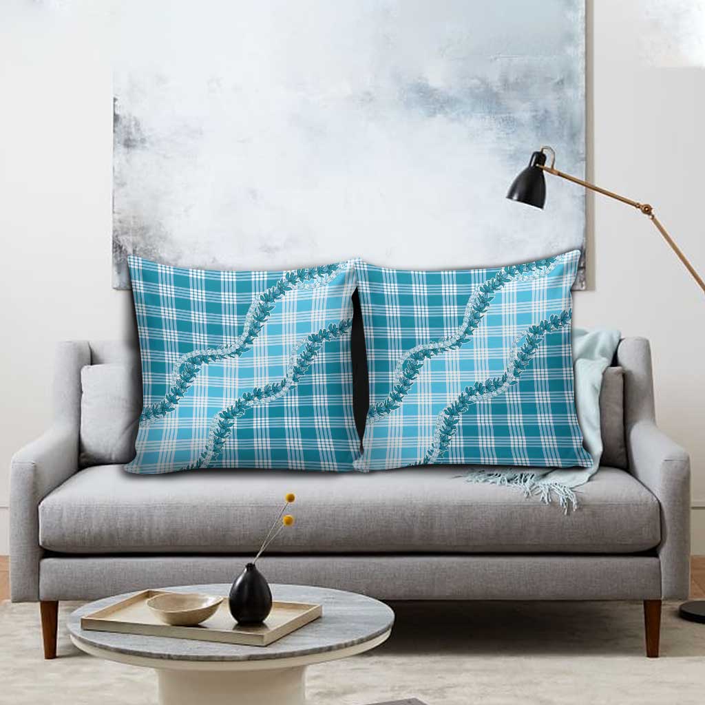 Blue Hawaii Palaka Pillow Cover Hawaiian Pikake Lei