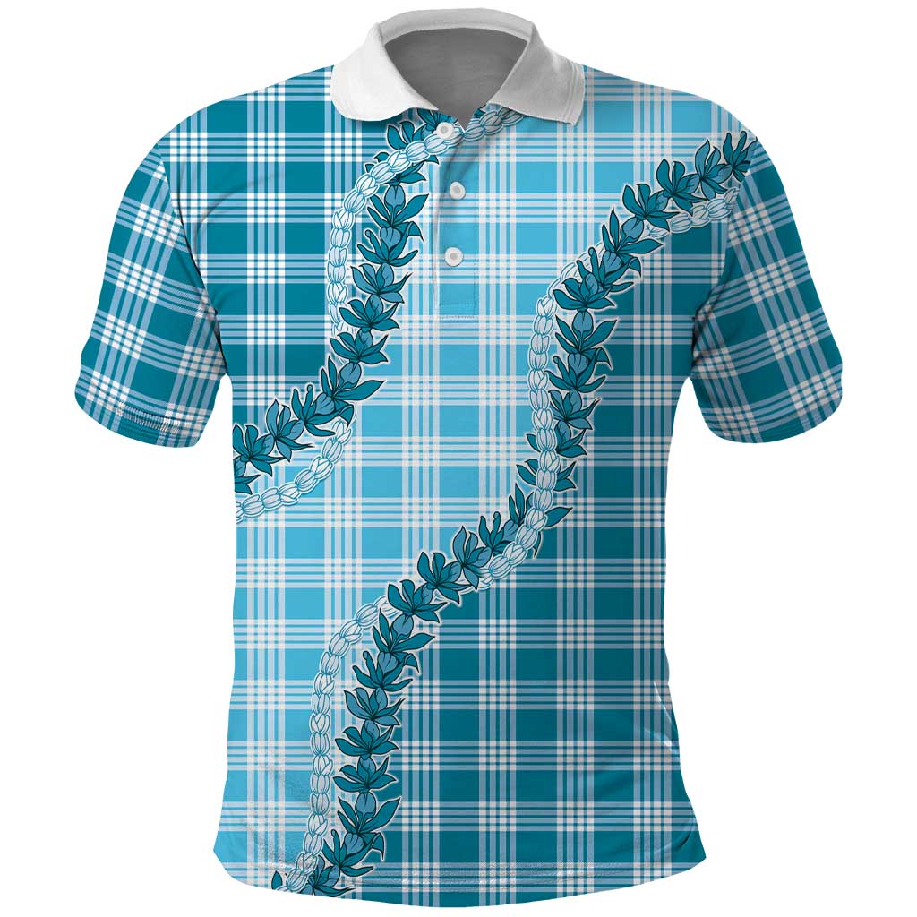 Blue Hawaii Palaka Polo Shirt Hawaiian Pikake Lei