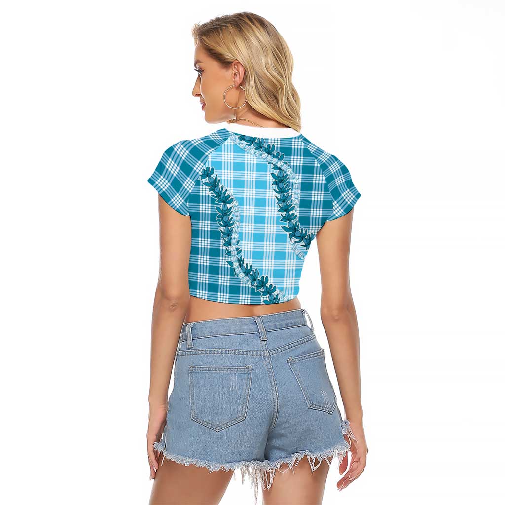 Blue Hawaii Palaka Raglan Cropped T Shirt Hawaiian Pikake Lei