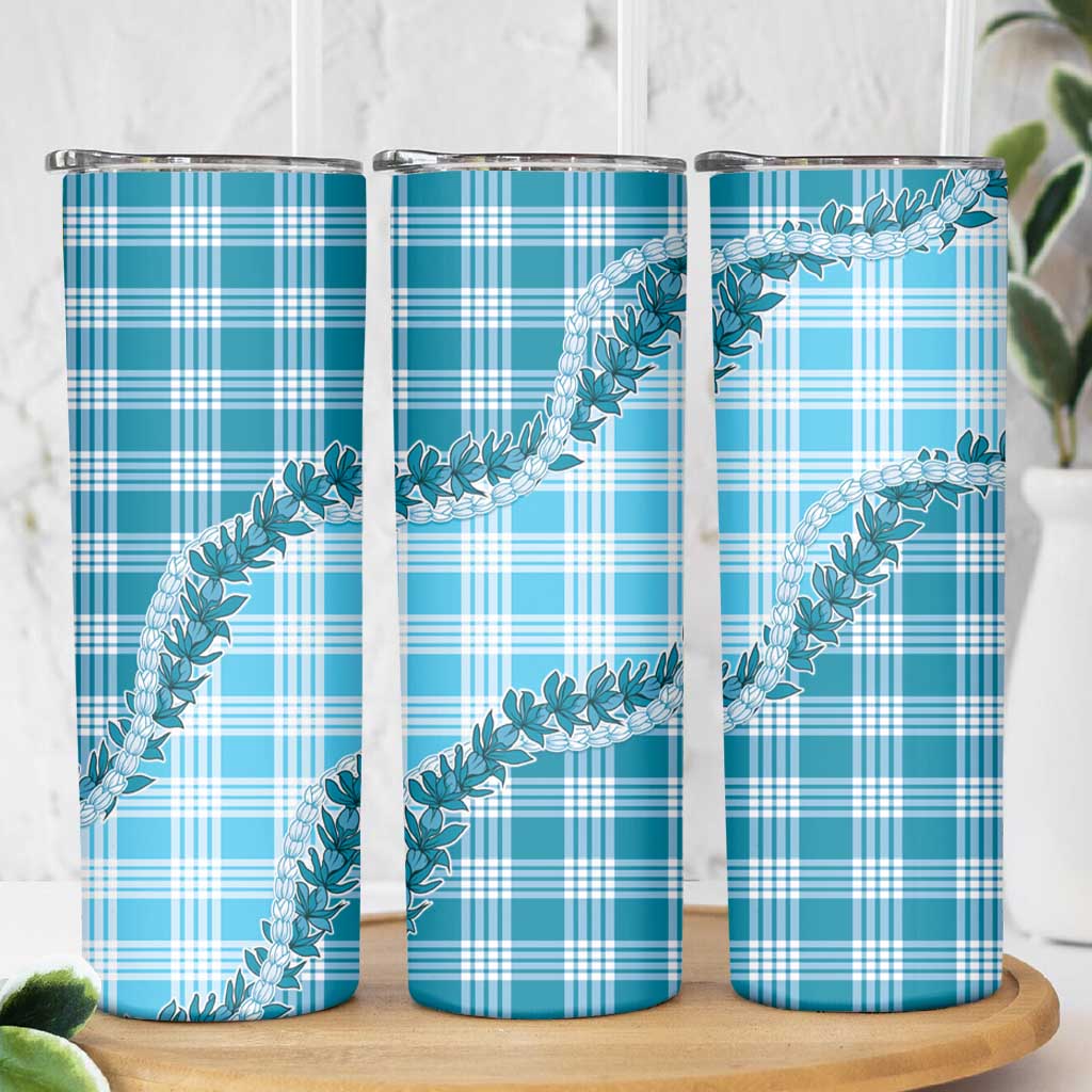 Blue Hawaii Palaka Skinny Tumbler Hawaiian Pikake Lei