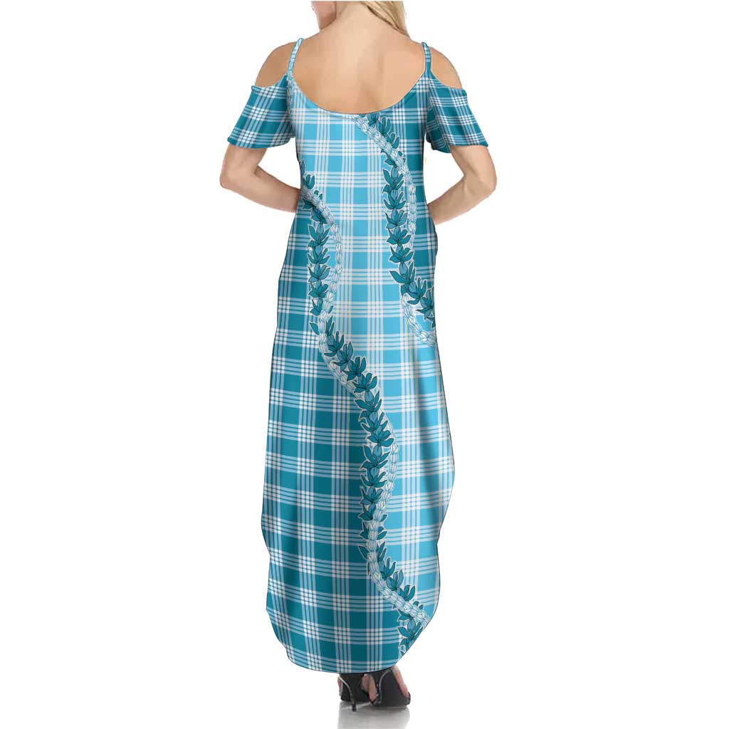 Blue Hawaii Palaka Summer Maxi Dress Hawaiian Pikake Lei