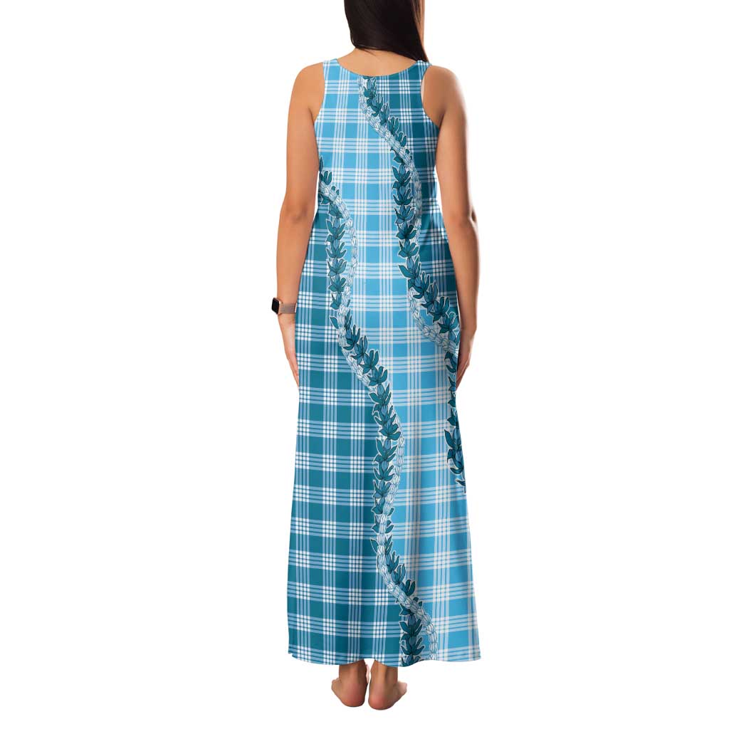Blue Hawaii Palaka Tank Maxi Dress Hawaiian Pikake Lei