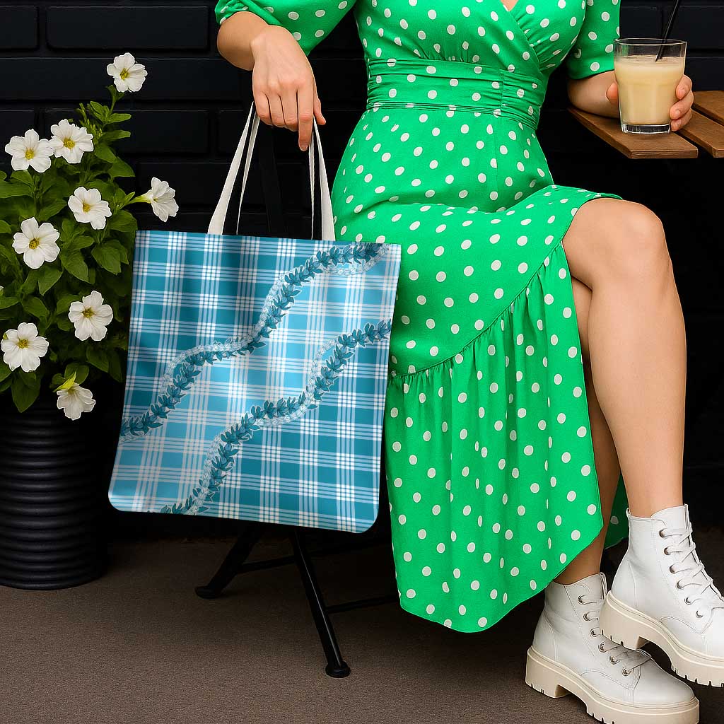 Blue Hawaii Palaka Tote Bag Hawaiian Pikake Lei
