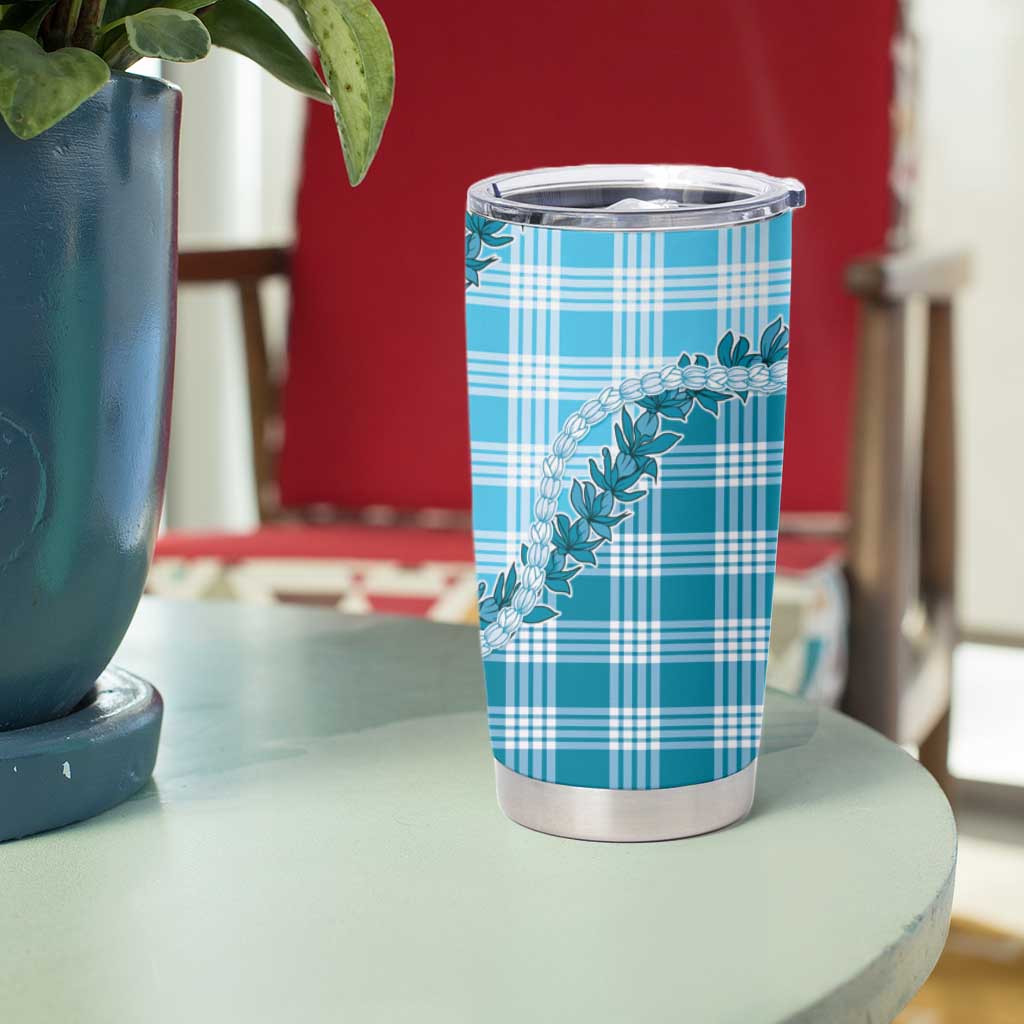 Blue Hawaii Palaka Tumbler Cup Hawaiian Pikake Lei