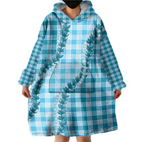 Blue Hawaii Palaka Wearable Blanket Hoodie Hawaiian Pikake Lei