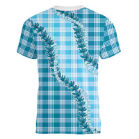 Blue Hawaii Palaka Women V-Neck T-Shirt Hawaiian Pikake Lei