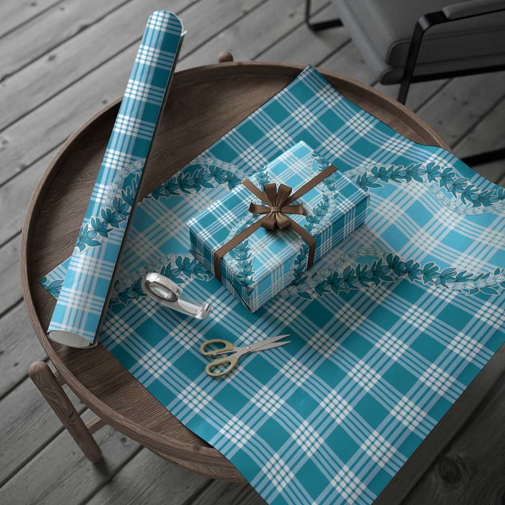 Blue Hawaii Palaka Wrapping Paper Hawaiian Pikake Lei