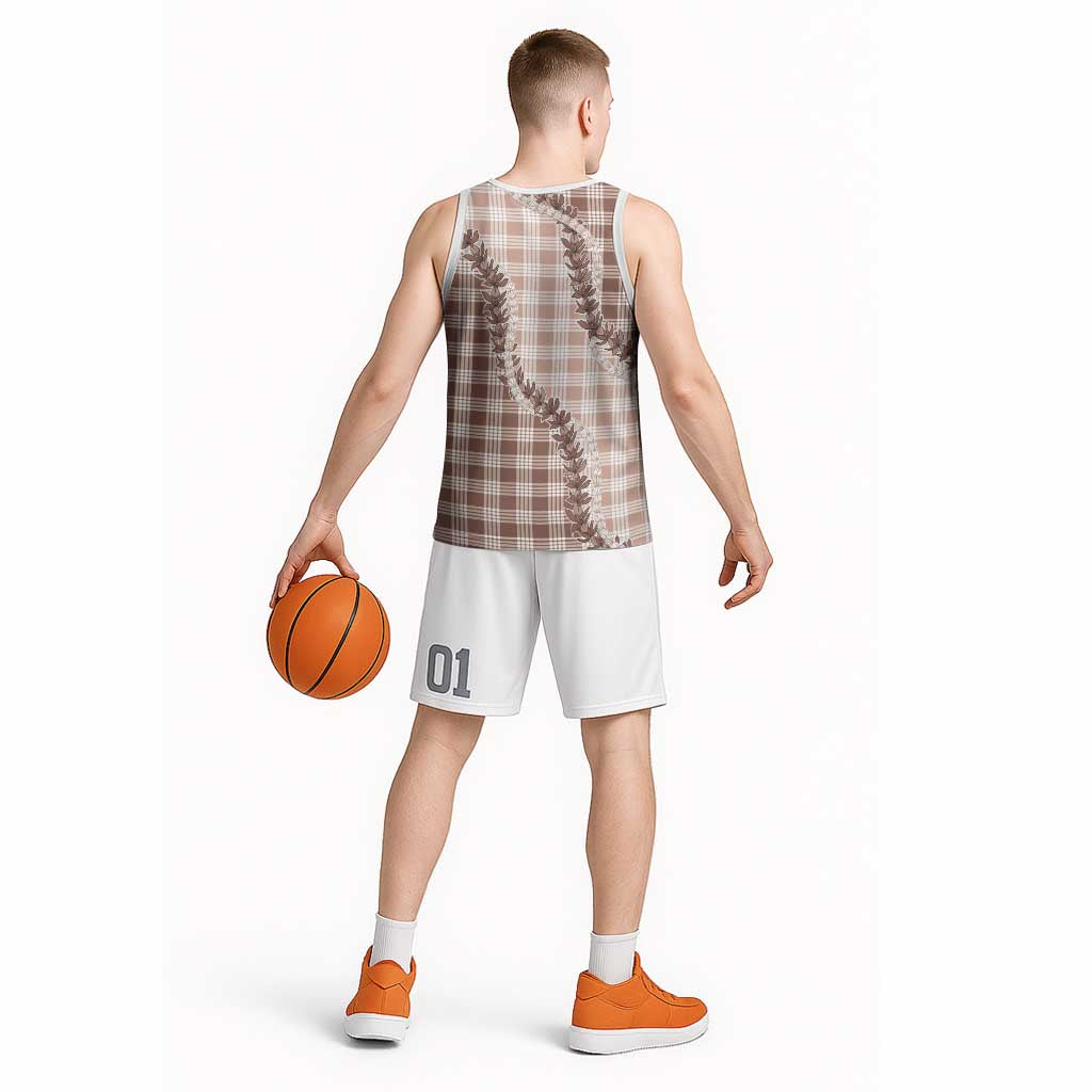 Beige Hawaii Palaka Basketball Jersey Hawaiian Pikake Lei