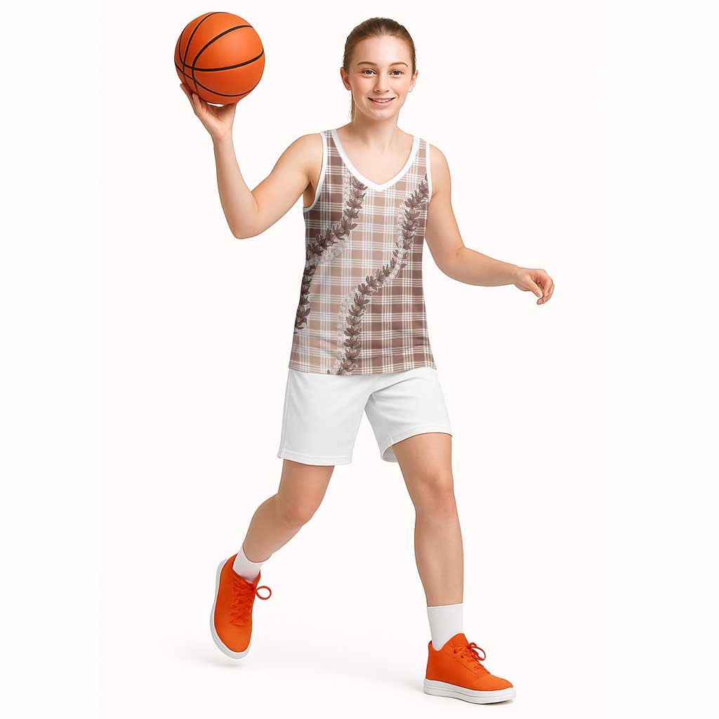 Beige Hawaii Palaka Basketball Jersey Hawaiian Pikake Lei