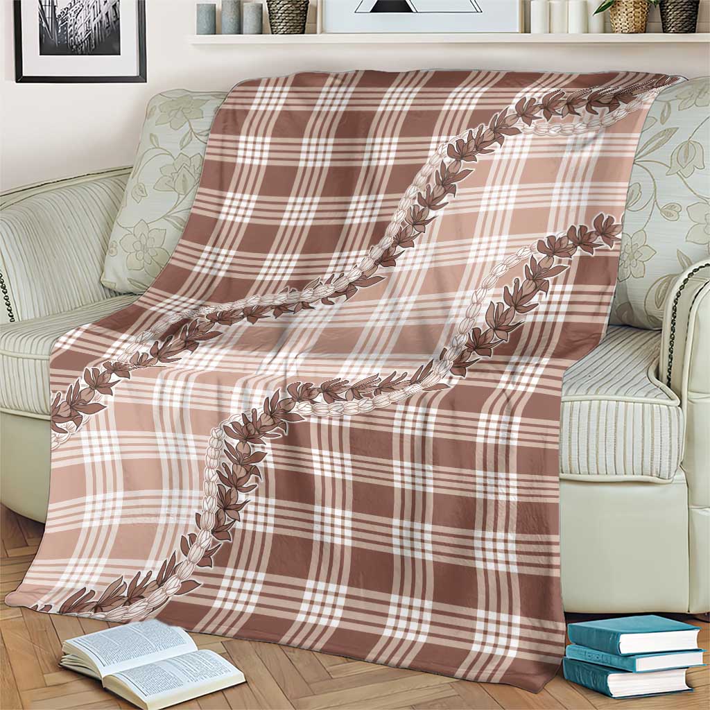 Beige Hawaii Palaka Blanket Hawaiian Pikake Lei