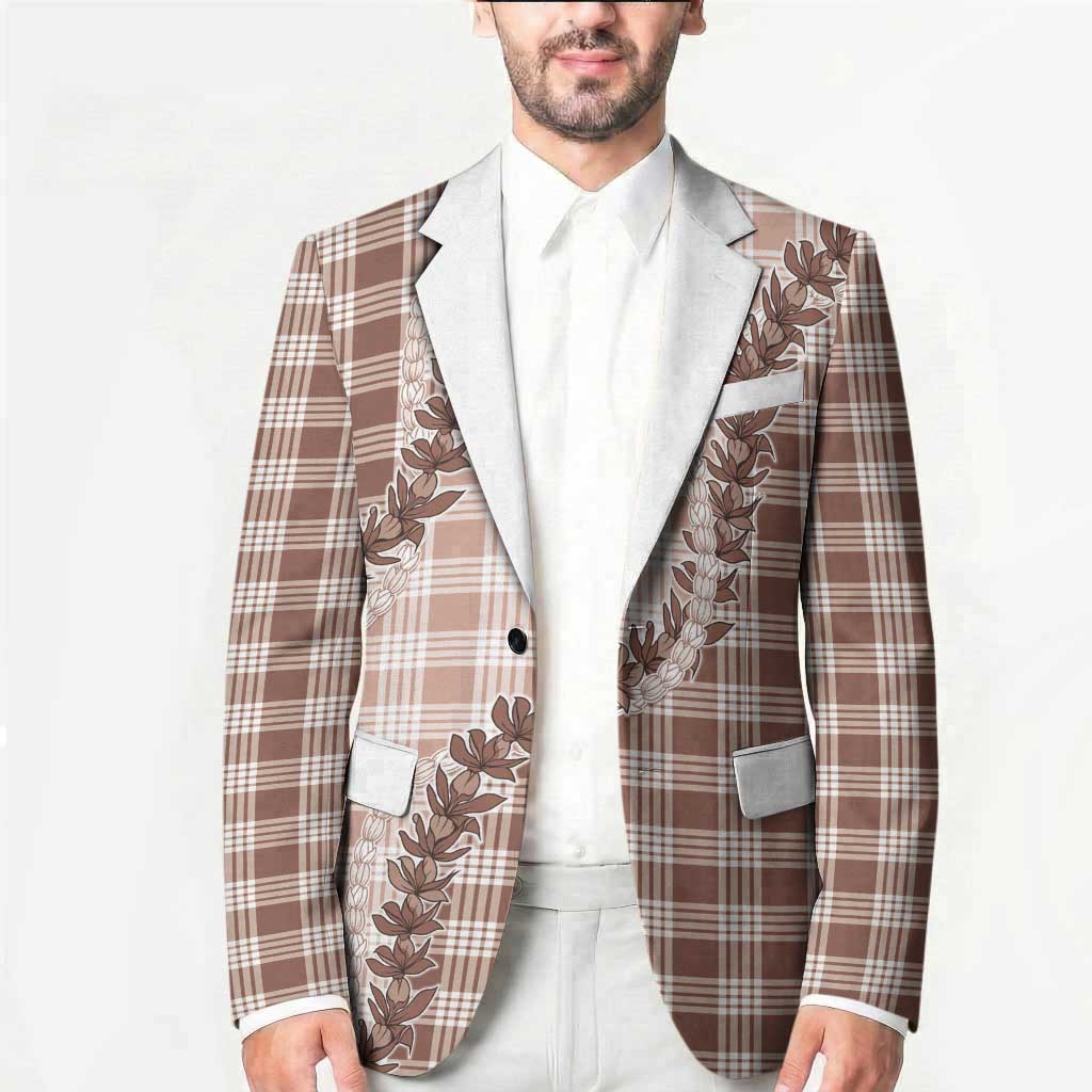 Beige Hawaii Palaka Blazer Hawaiian Pikake Lei
