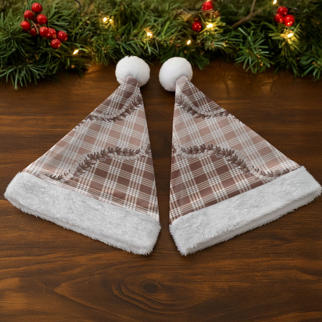 Beige Hawaii Palaka Christmas Santa Hat Hawaiian Pikake Lei LT05 - Polynesian Pride